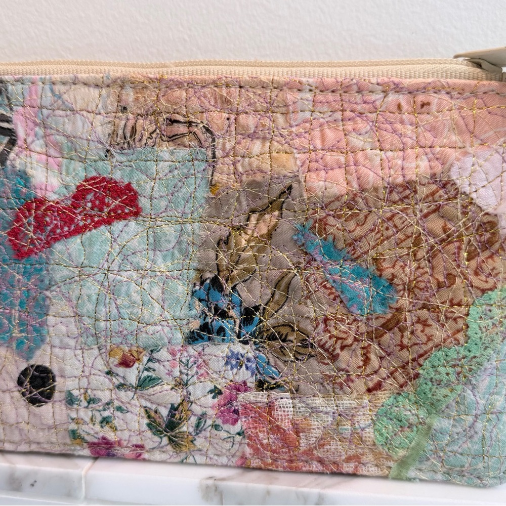 La Due Pastel Textile Quilted Patchwork Clutch Pouch Boho Art Handmade Style